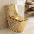 InArt ceramic one piece western toilet in gold finish, elongated oval floor mounted water closet front view