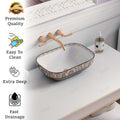 Premium sanitaryware ceramic wash basin designs, rose gold rectangular table top basin close-up of finish