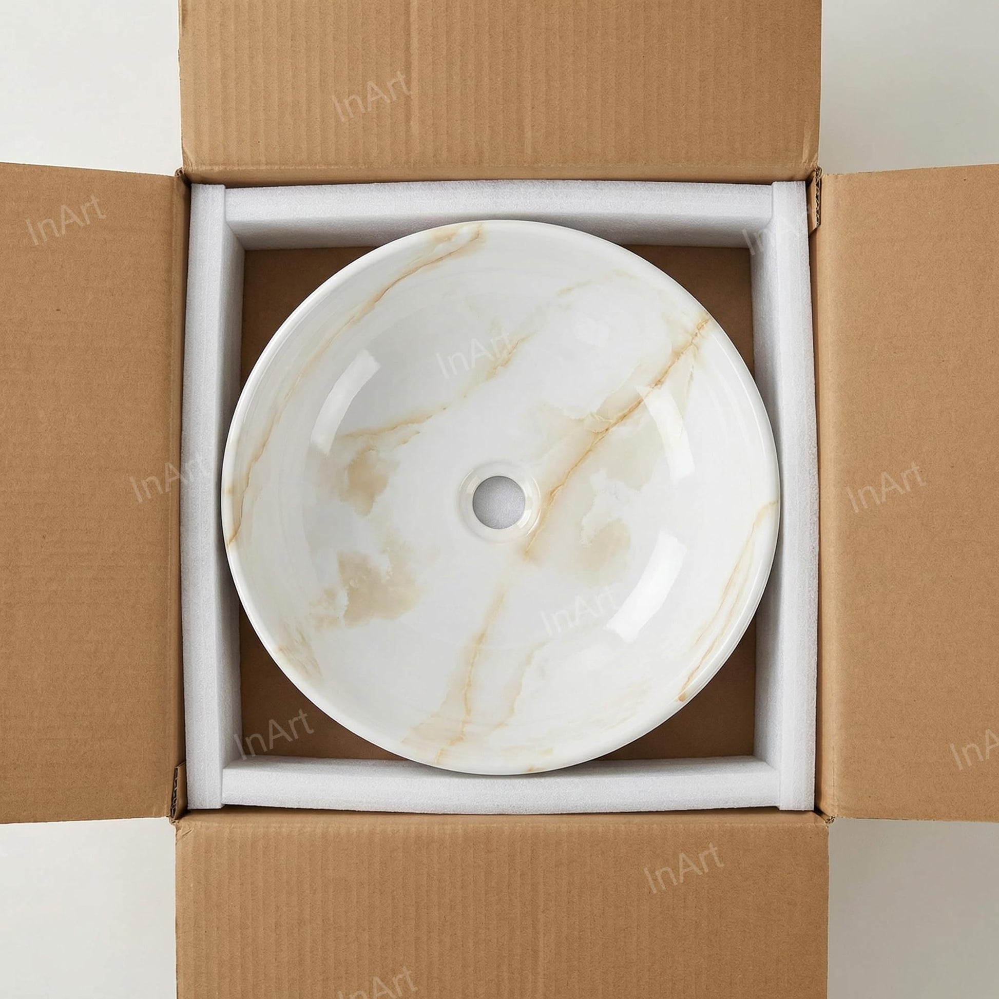 Table top wash basin designs for dining room wash area, round glossy onyx ceramic basin on table