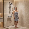 Wall mixer with push button control and hot cold mixing for bathroom shower
