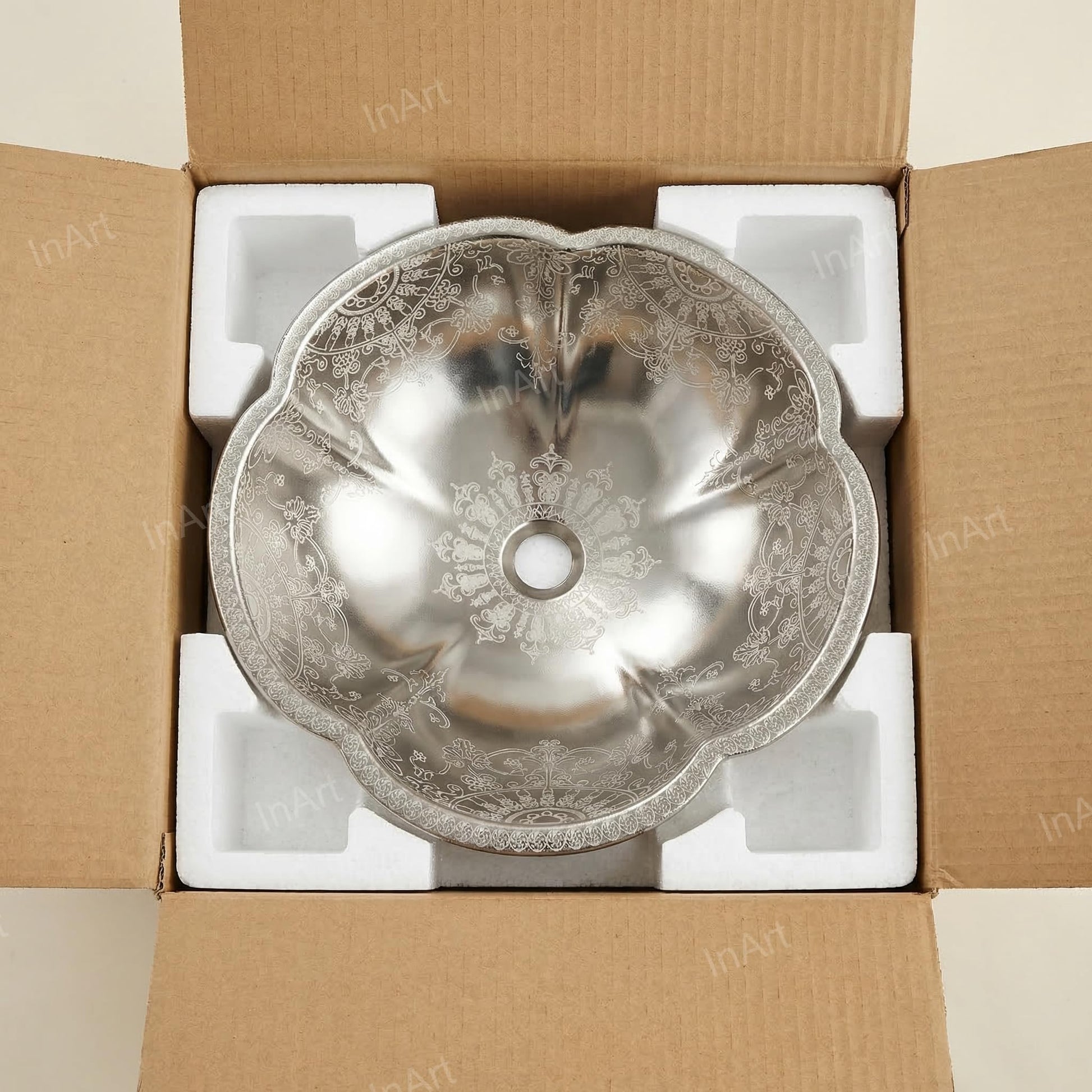 Beautiful bathroom sinks for home or hotel, InArt Moroccan design wash basin on countertop, side profile