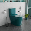 InArt western commode single piece with hydraulic soft close seat, green ceramic, rear angle view