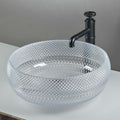 Designer glass wash basin design, square clear countertop basin with luxury green tint, side angle view
