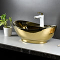 InArt gold wash basin oval ceramic table top, modern bathroom basin design side angle