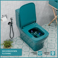 Floor mounted P-trap ceramic western toilet base and outlet view, compact one piece commode for Indian bathrooms
