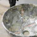 InArt table top wash basin counter design for modern bathroom, round ceramic green marble basin with tap hole