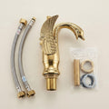 InArt waterfall sink mixer tap in gold brass, elegant swan shape for living room wash basin counter