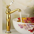 Bathroom basin mixer tap 12 inch high neck in gold colour, waterfall spout detail for premium bathroom fittings