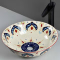 InArt ceramic table top wash basin design, round 42cm art beige blue, main front view
