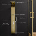 Wall mount shower panel set with tub spout and hand shower, premium gold finish for modern bathroom