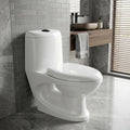 InArt single piece commode in glossy white ceramic, square one piece western toilet front view