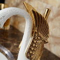 Golden tap for wash basin with smooth single lever handle, swan neck bathroom tap in white gold finish