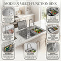 Tap water filtration system ready kitchen sink set with under-sink drain pipe kit, 75x46 cm double bowl layout