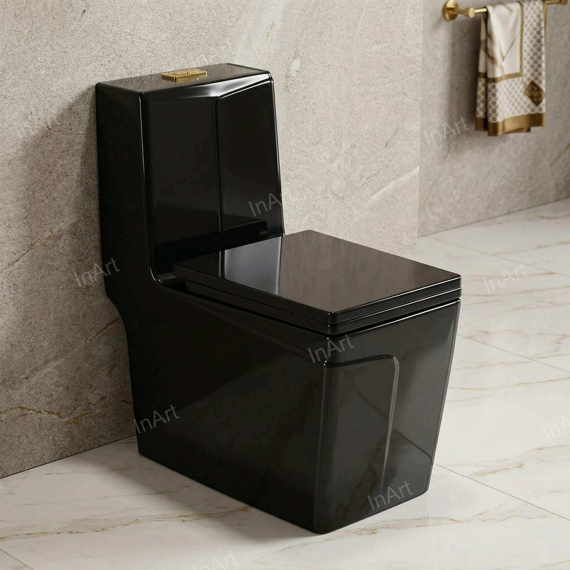 InArt OPD032 vacuum syphonic washdown flush one piece western toilet, close-up of flush outlet and rim