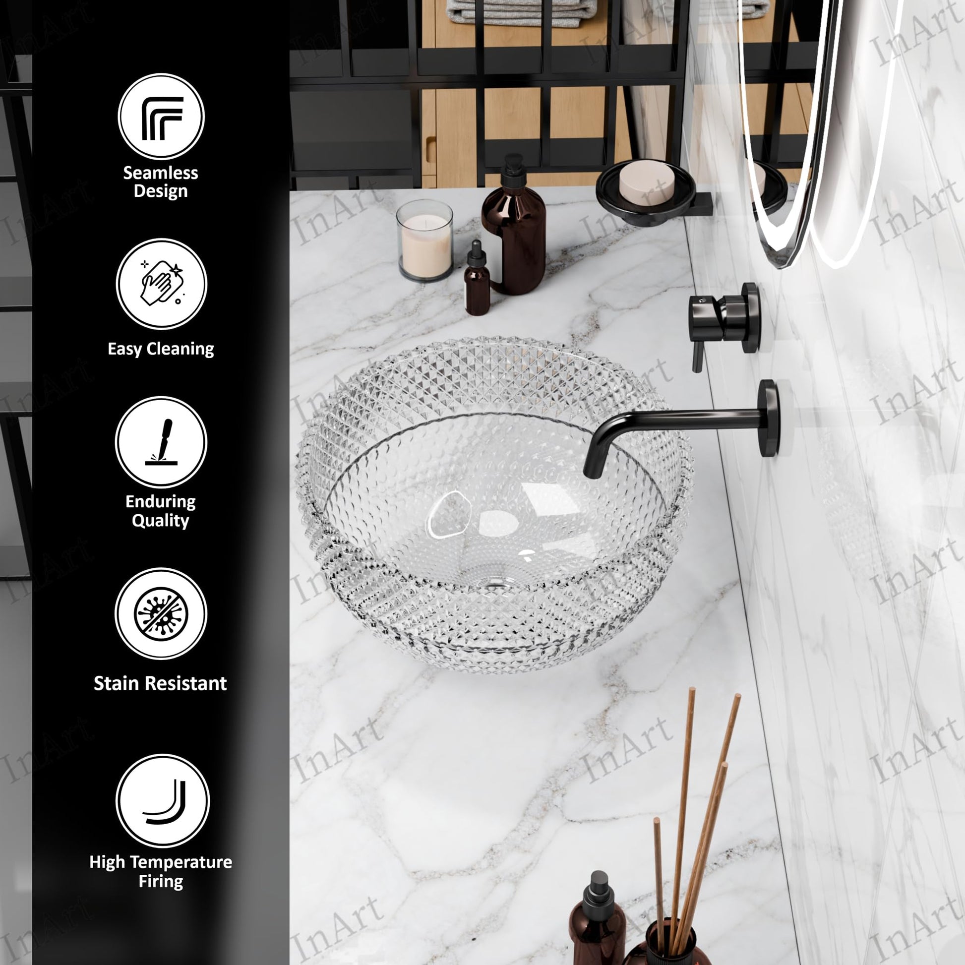 Modern transparent table top basin, round glass wash basin table