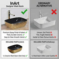 InArt black gold ceramic table top basin, 18 inch rectangular wash basin for washroom vanity, top view