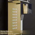 InArt shower panel tower system for bathroom, gold 304 stainless steel with control knobs and diverter close-up