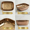 InArt modern table top wash basin design, rectangular ceramic top counter wash basin in rose gold, 3/4 view