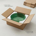 Wash basin mirror glass design look in glossy green, round tabletop basin for stylish bathroom interior