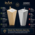 Wash basin for dining hall interior, InArt glossy white and gold pedestal basin with tap hole detail
