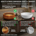Premium sanitaryware table top basin design for Indian bathroom, wooden brown square ceramic wash basin