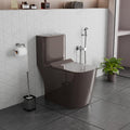 Western toilet single piece floor mounted ceramic commode, rimless dual flush S-trap design rear angle view