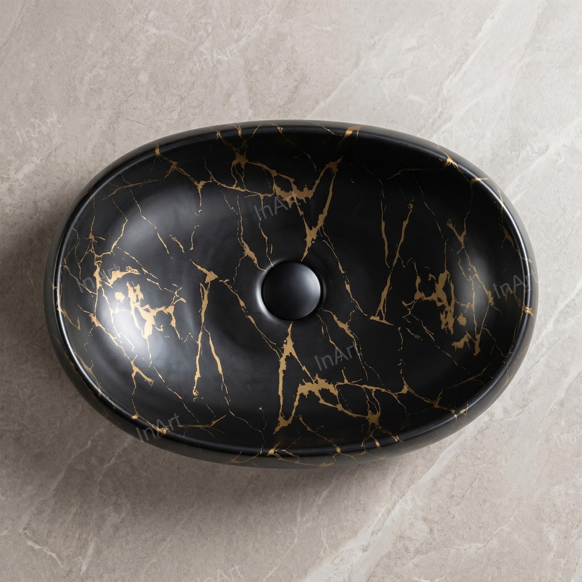 Counter top wash basin 60x40x15 cm with central drain, top angle view