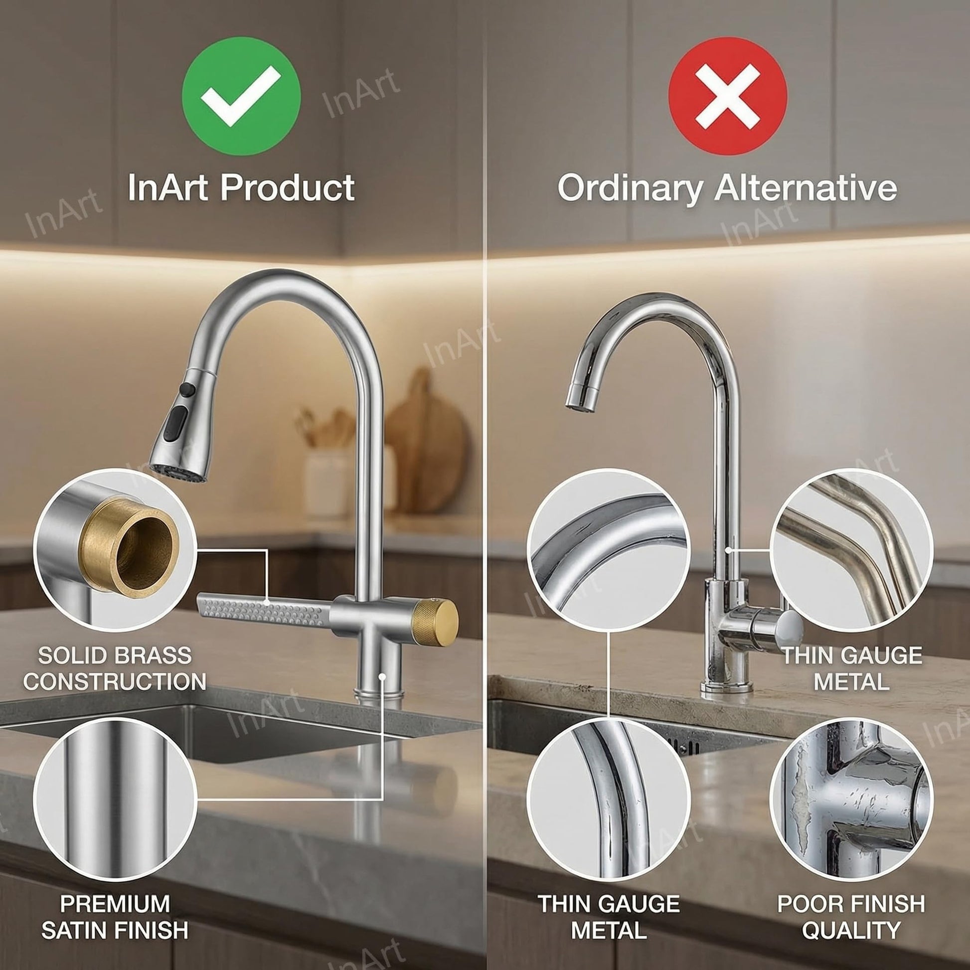 InArt retractable sink faucet with pull out spray mixer tap, chrome finish for modular kitchen sink installation