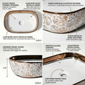 Modern table top wash basin design for bathroom, rectangular ceramic basin in rose gold, side angle