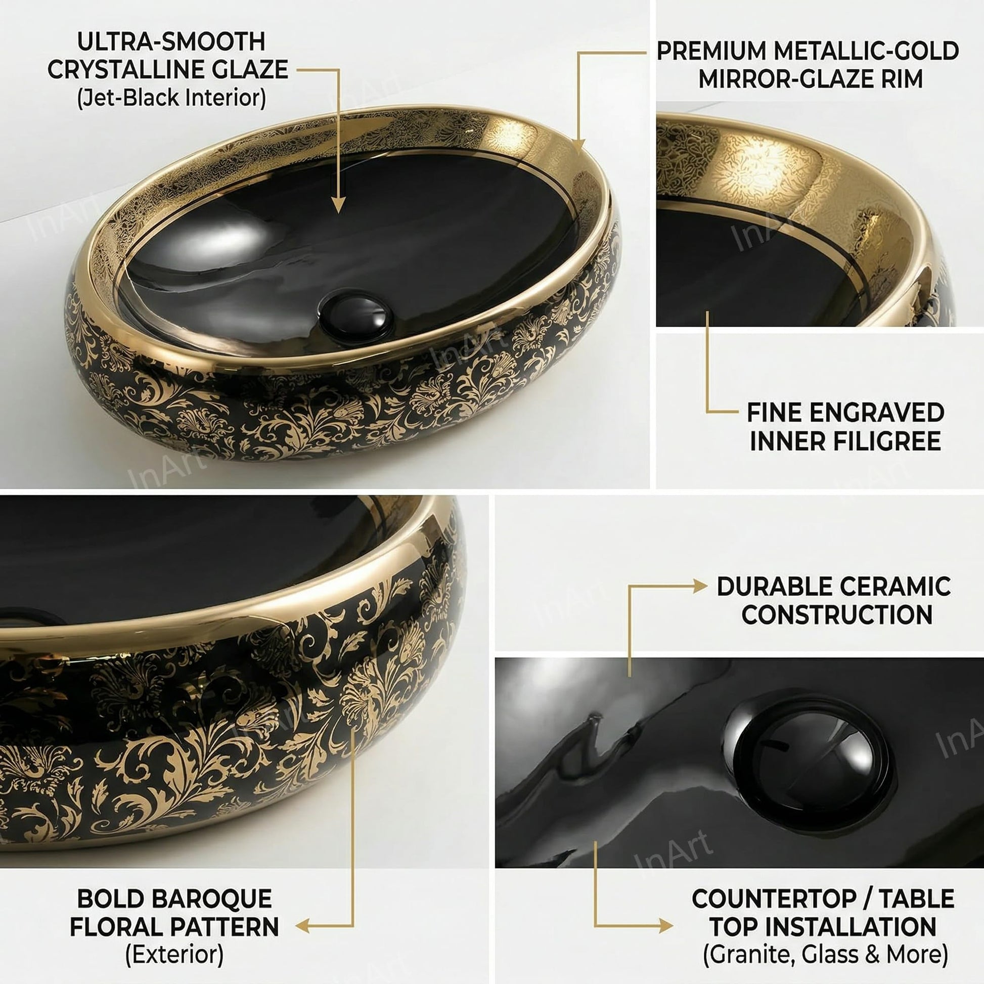Basin table top design rectangular ceramic wash basin, side angle showing slim rim and deep bowl