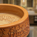 Table top wash basin counter design, square ceramic basin in wooden colour finish for stylish washroom