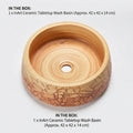 InArt basin table top design, square ceramic wooden finish wash basin for compact bathroom counter