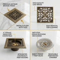 Chilly bathroom jali style brass floor drain with anti-foul cockroach trap, side angle showing 4 inch outlet