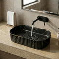 InArt ceramic table top wash basin, rectangular matte black marble finish, front view