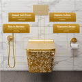 InArt premium sanitaryware wall hung commode in bathroom interior, square ceramic WC with soft close seat cover