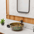 InArt designer ceramic wash basin, round table top basin in Moroccan pattern, 3/4 angle view