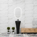 Dining room wash basin area design with matte black oval pedestal basin, modern home interior styling