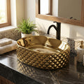 Countertop ceramic wash basin gold with glossy easy-clean finish, close-up of smooth rim detail
