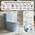 InArt ceramic western toilet commode in glossy light blue finish, smooth rim design detail for easy cleaning