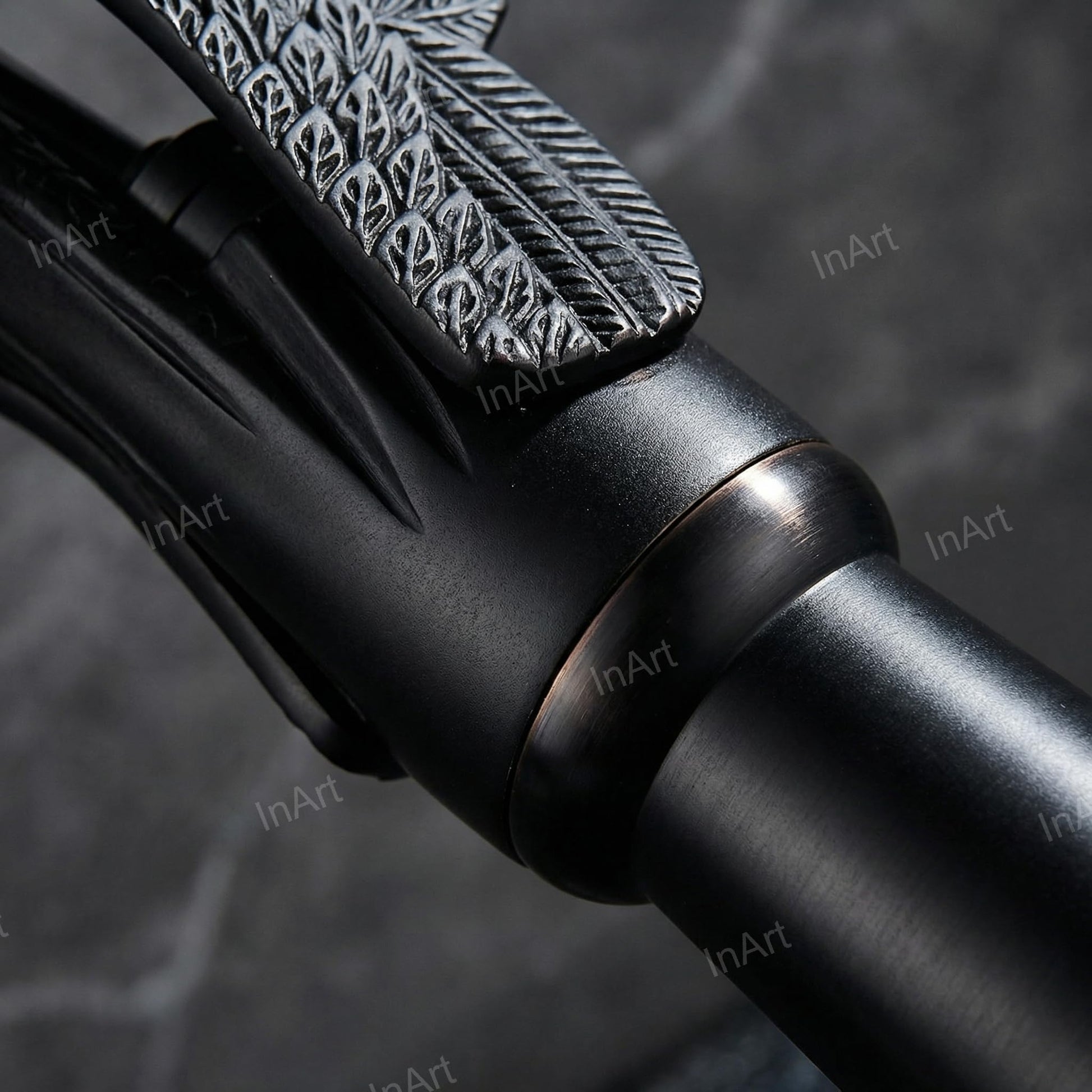 12 inch basin pillar tap in matte black brass, deck mount basin tap black with hot and cold inlet view