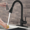 InArt kitchen pull out faucet in SS 304 high arc gooseneck, matte black sink mixer tap with sprayer