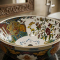 Countertop wash basin ceramic with smooth round rim and deep bowl, premium sanitaryware detail shot