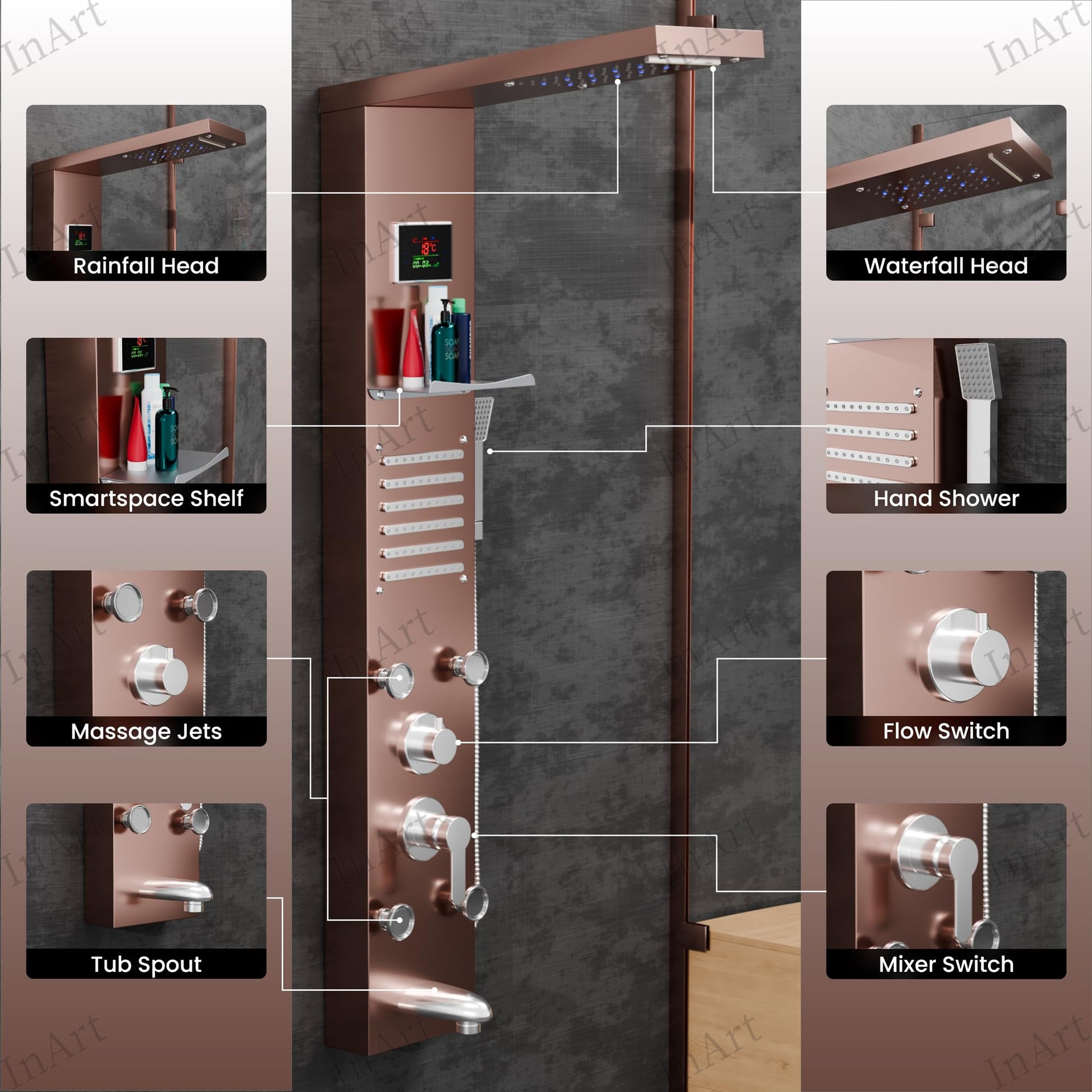 InArt wall mount ss shower panels b1112912 4836 ss