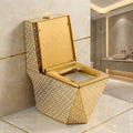 InArt premium sanitaryware one piece western toilet, soft close seat hinge and lid detail in gold finish