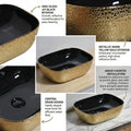 Modern ceramic wash basin design, black gold table top wash basin black finish, 3/4 angle view