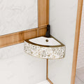 Mini small corner wash basin wall mounted look, compact gold ceramic basin for tight bathroom spaces