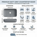 InArt table top wash basin with cabinet setup idea, matt grey ceramic counter top basin for bathroom or living room