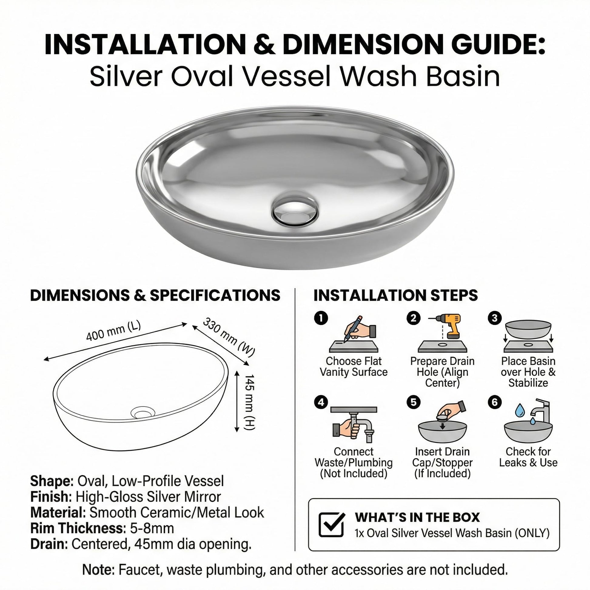 Basin table top design for bathroom washroom, oval silver ceramic wash basin on vanity counter in modern interior