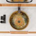 Cool bathroom sinks for home or hotel, ceramic designer wash basin with vibrant Moroccan print, top view