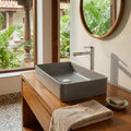 InArt premium sanitaryware counter top wash basin in matt grey, smooth rim and drain detail close-up